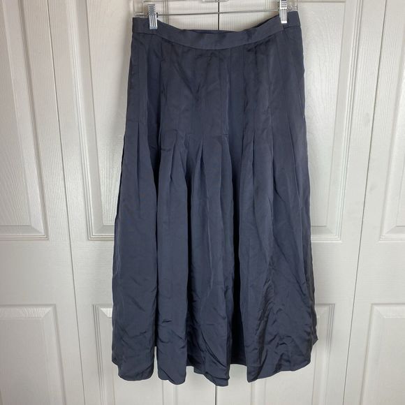 The Silk Farm Icinoo 10 100% Silk Gray Midi Skirt Pleated High Rise Vintage - Picture 1 of 4